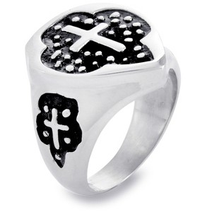 West Coast Jewelry Men's Polished Black Resin Cross Steel Ring - 1 of 4