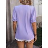 Womens Summer Short Puff Sleeves Blouses Shirts V Neck Cute  Knit Textured Casual Regular Fit Tops - 4 of 4