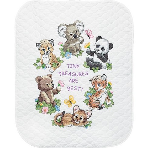 Dimensions Baby Hugs Quilt Stamped Cross Stitch Kit 34X43-Baby Animals