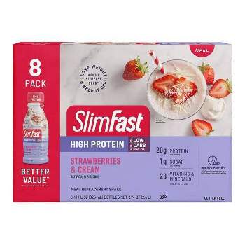 SlimFast High Protein - Low Carb Ready to Drink Nutritional Milkshake - Strawberry & Cream - 11 fl oz/8pk