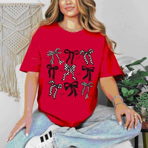 Simply Sage Market Checkered Bows Stacked Garment Dyed Tee - 1 of 4