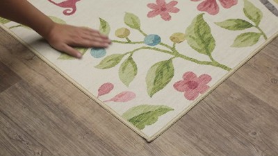 Beige and Multicolor Tropical Birds Washable Synthetic Area Rug