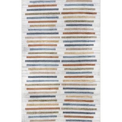 Nuloom Ros Striped 3x5 Machine Washable Accent Indoor Area Rug for Living Room Bedroom Dining Room Entryway Kitchen, Multicolor/Light Grey