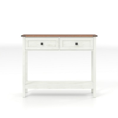 Lirago Farmhouse Console Table with 2 Drawers and Bottom Shelf-Antique White Rustic Side Table for Entryway and Living Room 15"D * 28"L  * 38"H