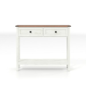 Lirago Farmhouse Console Table with 2 Drawers and Bottom Shelf-Antique White Rustic Side Table for Entryway and Living Room 15"D * 28"L  * 38"H - 1 of 4