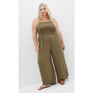 Women's Plus Size Smocked Jumpsuit - khaki | CITY CHIC - 1 of 4