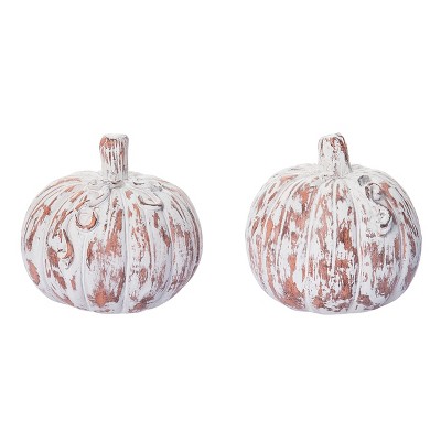 Transpac Resin White Wash Pumpkin Set of 2 Fall/Harvest Home Decorations