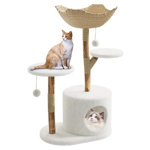 Modern Wood Cat Tree Tower for Large Cats, Luxury Pear Wood Condo, Platforms, Scratching Posts, All-Season Mats, 43" Cat Furniture - 1 of 4