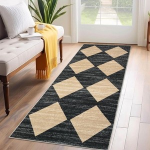 Runner Rug Washable Distressed Trellis Rug, Bedside Modern Checkered Office Carpet Low Pile Neutral Soft Nursery Carpet - 1 of 4