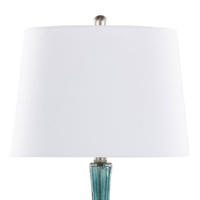 Sapphire Blue Crackle Glass Table Lamps with Off-White Linen Shades, Set of 2