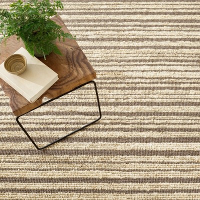 Handmade Gray Wool and Cotton Striped Rectangular Rug