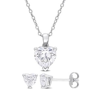 EVERLY JEWELRY | Sterling Silver 3ct DEW Heart-Cut Created White Moissanite 2-Piece Solitaire Necklace and Earrings Set - 1 of 4
