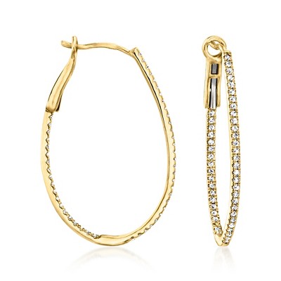 Ross-Simons 0.50 ct. t.w. Diamond Inside-Outside Oval Hoop Earrings in 14kt Yellow Gold