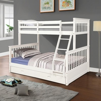 NicBex Twin over Full Bunk Bed Wooden Bed Frame with 2 Storage Drawers, Inclined Ladder and Full Length Guardrail, No Box Spring Required