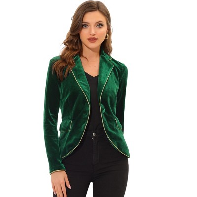 Allegra K Women's Suit Jacket Notched Lapel 1 Button Office Velvet Blazer