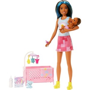 Barbie Skipper Babysitters Inc Bedtime Set, Brunette Doll, Sleepy Baby Doll, Crib & Accessories - 1 of 4