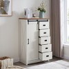 5 Drawers Dresser, Cabinet With Sliding Barn Door, Farmhouse Modern Tall Dresser With 5 Chest Of Drawers, Storage Organizer Dresser-Cuddlewood - 3 of 4