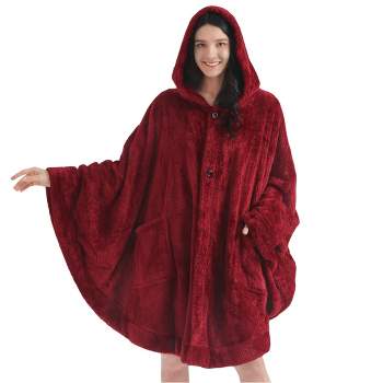 PAVILIA Fluffy Angel Wrap Hooded Blanket for Women Adult, Wearable Cozy Wrap Throw Faux Shearling Shawl Cape