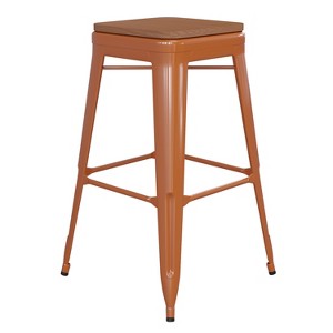 Flash Furniture Kai Commercial Grade 30" High Backless Metal Indoor-Outdoor Bar Height Stool with Poly Resin Wood Seat - 1 of 4