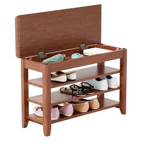 TiramisuBest Solid Wood Shoe Rack Bench 100 Percent Rubberwood 550 lb Flip Storage Mid Century Entryway - 1 of 4