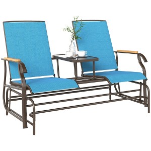 Outsunny Outdoor 2-Person Glider Bench with Table, Outside Breathable Mesh Swing Chair for Patio, Garden, Backyard, Porch - 1 of 4