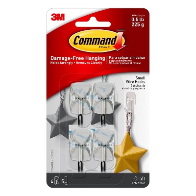 Command Small Sized Wire Hooks (4 Hooks/5 Strips) - Clear