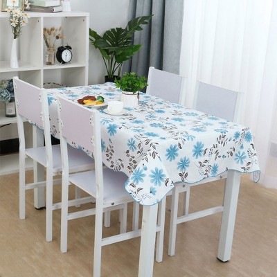 54"x71" Rectangle Vinyl Water Oil Resistant Printed Tablecloths Blue Flower - PiccoCasa