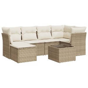 vidaXL Garden Sofa Set Beige PE rattan, powder-coated steel, tempered glass - 1 of 4