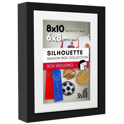 Americanflat 8x10 Shadow Box Frame with Shatter-Resistant Glass - Use as 6x8 Frame with Mat or 8x10 Without Mat - Silhouette Collection - Black with