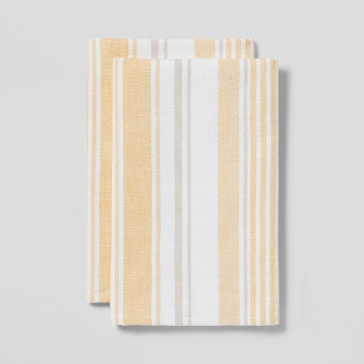 2pk Cotton Flat Weave Striped Kitchen Towels Yellow - Threshold™