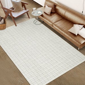Washable Area Rugs Modern Plaid Indoor Floor Carpet with Non-Slip Backing Stain-Resistant Soft Low Pile Rugs for Living Room - 1 of 4