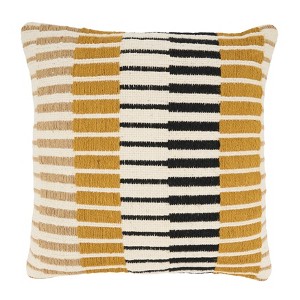 Saro Lifestyle Dynamic Stripe Geometry Throw Pillow Cover, 18"x18", Yellow - 1 of 3