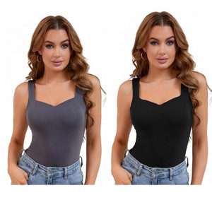 INSPIRE CHIC 2 Pcs Women's Sweetheart Neck Undershirt Base Layer Tank Top with Built-in Bra - 1 of 4