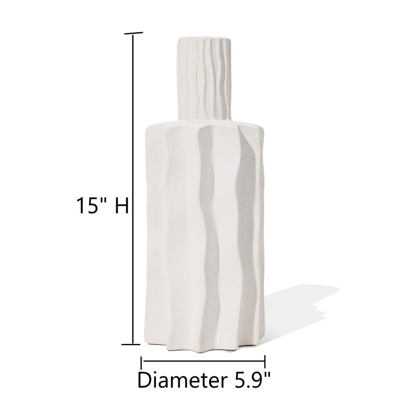 LuxenHome White Fluted 15-Inch Tall Stoneware Table Vase, 5 of 6
