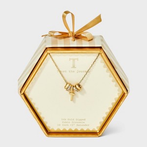 14K Gold Dipped Cubic Zirconia Rondelle Initial Necklace - A New Day™ Gold - 1 of 4