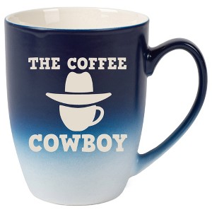 100 North Western Hat 10 Ounce Navy Blue and White Two Toned Ombre, Comfortably Fits Your Hands, Ceramic Tea Coffee Cup Mug, The Coffee Cowboy - 1 of 1