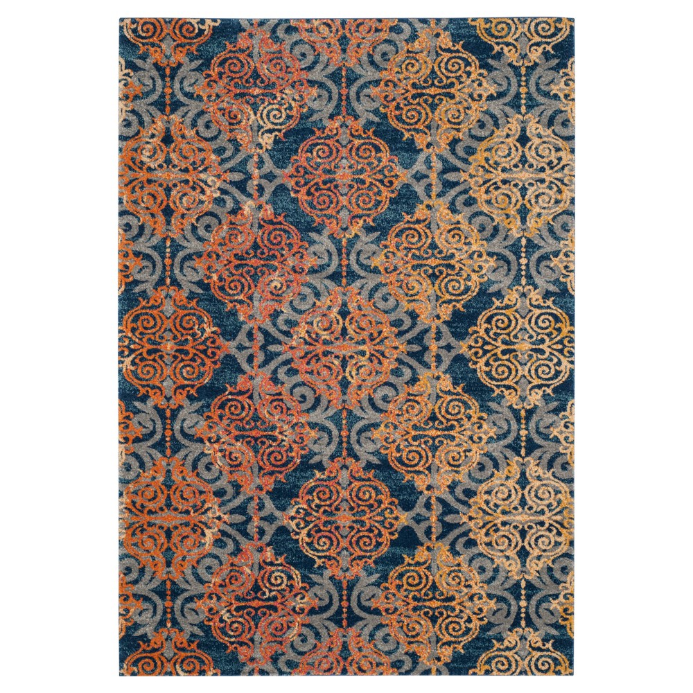 Blue/Orange Botanical Loomed Area Rug - (5'1inx7'6in) - Safavieh