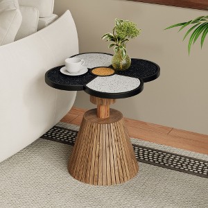 Airsurfer Four-Leaf Clover Side Table, Unique Decorative Accent Table with Wood-Grain Base for Living Room, Bedroom, Small Spaces - 1 of 4