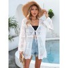 Coolmee Women's Crochet Cardigan Solid Lightweight Tie Front Tops Hollow Out Beach Cover Up Long Sleeves Summer Knit Cover Cardigan One Size White - 3 of 4