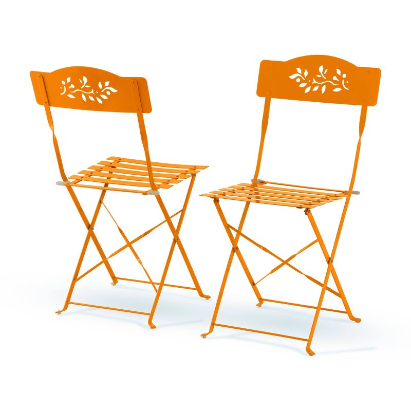 3pc Steel Bistro Set with Folding Table and Chairs Orange - Alpine Corporation, 4 of 10