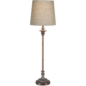 Regency Hill Bentley Traditional Buffet Table Lamp 31 1/2" Tall Weathered Brown Linen Fabric Drum Shade for Bedroom Living Room Bedside Nightstand - 1 of 4