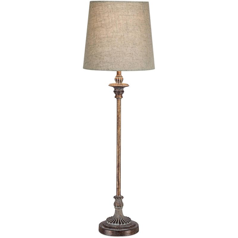 Regency Hill Bentley Traditional Buffet Table Lamp 31 1/2" Tall Weathered Brown Linen Fabric Drum Shade for Bedroom Living Room Bedside Nightstand, 1 of 8