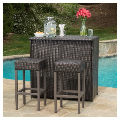 Toranto 3pc All-Weather Wicker Bar Island Set - Brown - Christopher Knight Home