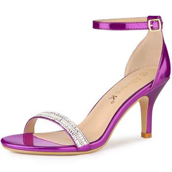 Allegra K Women's Stiletto Heels Rhinestone Ankle Strap Sandals
