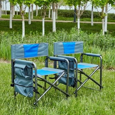 2-piece Padded Folding Outdoor Chair with Storage Pockets,Lightweight Oversized Directors Chair for indoor, Outdoor Camping