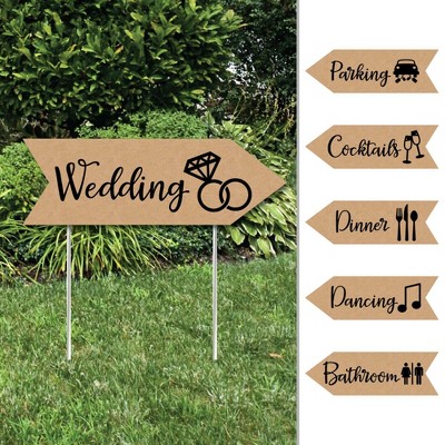 Big Dot of Happiness Rustic Kraft - Arrow Wedding and Reception Directional Signs - Double Sided Outdoor Yard Sign - Set of 6