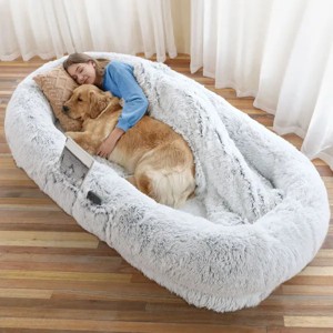 Human Dog Bed, Large Size Fits You and Pets, Washable Faux Fur Dog Bed for People Doze Off, Napping Orthopedic Dog Bed - 1 of 4