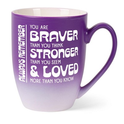 Elanze Designs Inspirational Quote Coffee Cup Mug 12 Ounce Ceramic With Ombre Gradient Braver Than You Think Purple and White