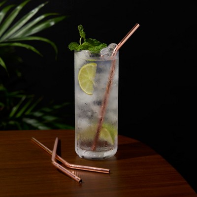 8 Inch Copper Stainless Steel Reusable Cocktail Straws, Set of 4
