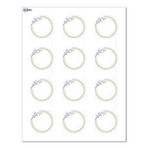 Avery Labels, 2" Diameter, Matte White, Gold & Navy Border w/ Florals, 120ct - 1 of 4